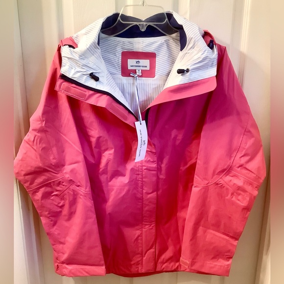NEW Women’s Southern Tide Wind Worthy Rain Slicker Bloom Pink Hooded Jacket - M - Picture 2 of 5